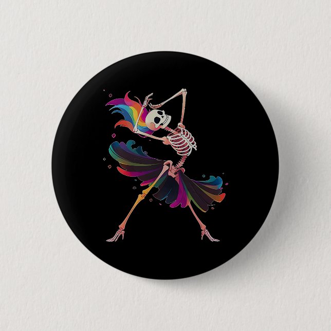 Dancing Skeleton Rainbow Llerina Halloween Button (Vorderseite)