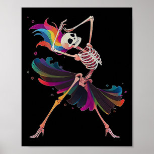 Dancing Skeleton Rainbow Llerina Halloween Poster