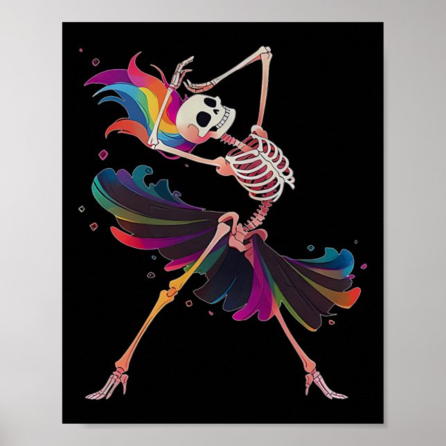 Dancing Skeleton Rainbow Llerina Halloween Poster (Vorne)