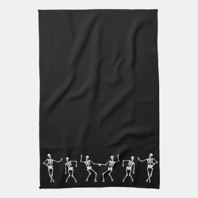 Dancing Skeleton Serviette de cuisine (Noir) (Vertical)