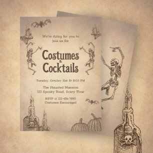 Dancing Skeleton Vintage Halloween Invitation
