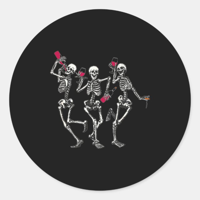 Dancing Skeletons Drinking Wine Lover Funny Hallow Runder Aufkleber (Vorderseite)