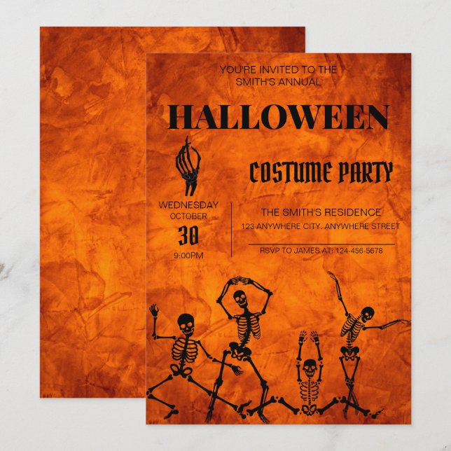 Dancing Skeletons Halloween Costume Invitation (Devant / Derrière)