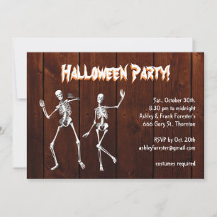 Dancing Skeletons on Wood Halloween Invitation