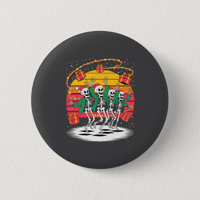Dancing Skeletons With Santa Hats Christmas Lights Button (Vorderseite)