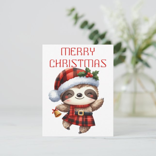 Dancing Sloth Pup - Weihnachtskarte Feiertagskarte (Stehend Vorderseite)