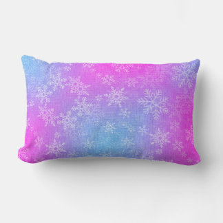 Dancing Snowflakes Pink Blue Pillow Lendenkissen