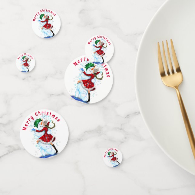 Dancing Snowman und Girl Christmas Confetti Konfetti (Gruppe)
