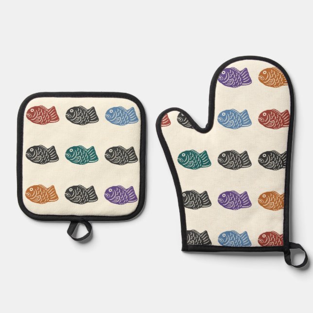 Dancing Taiyaki Ofenhandschuh & Topflappen-Set (Vorderseite)