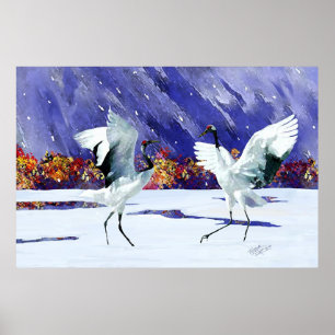 Dancing White Cranes Poster