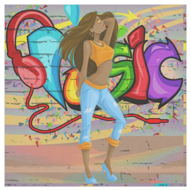 Dancing Woman 1 Music Graffiti Wall Fabric Stoff (Muster)