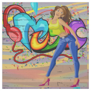 Dancing Woman 2 Music Graffiti Wall Fabric Stoff