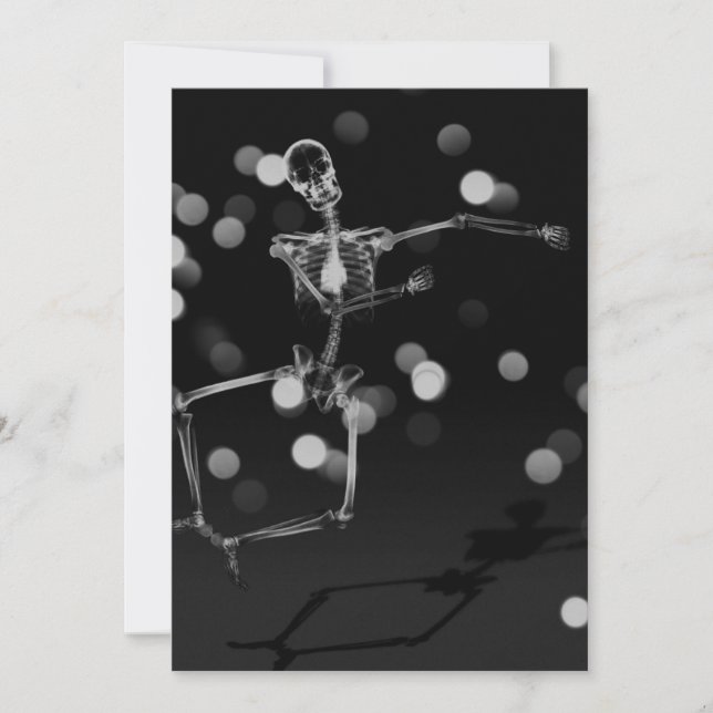 Dancing X-Ray Skeleton - Schwarz & Weiß Einladung (Vorderseite)