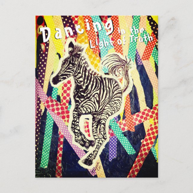 Dancing zebra funky mixmedia carte postale (Devant)