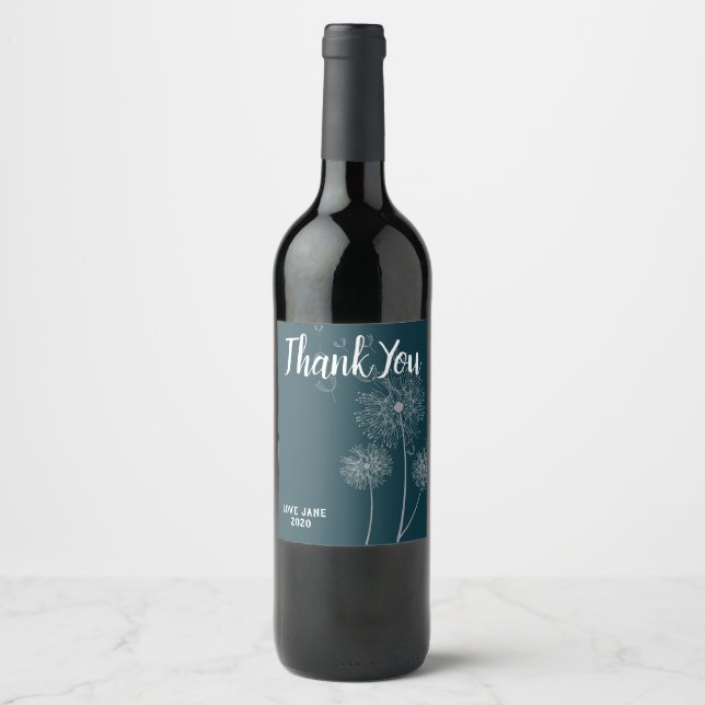 Dandela floral modern danke Ihnen Geschenk Weinetikett (Vorderseite)