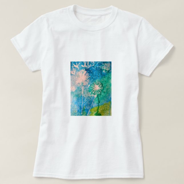 Dandelfarben, abstrakt blau und grün T-Shirt (Design vorne)