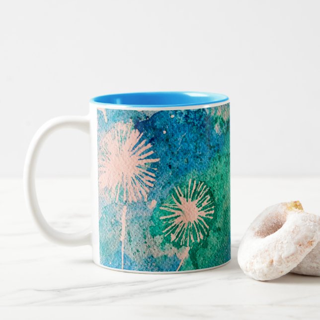 Dandelfarben, abstrakt blau und grün zweifarbige tasse (Mit Donut)