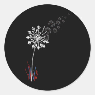 Dandelion 4. Juli Niedliche Blume American Patriot Runder Aufkleber