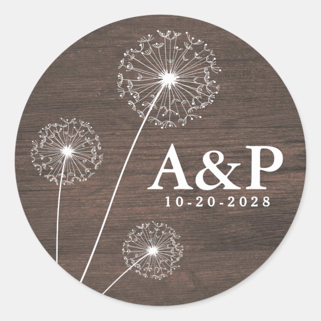 Dandelion Barn Wood Country Rustikale Gastgeschenk Runder Aufkleber (Vorderseite)