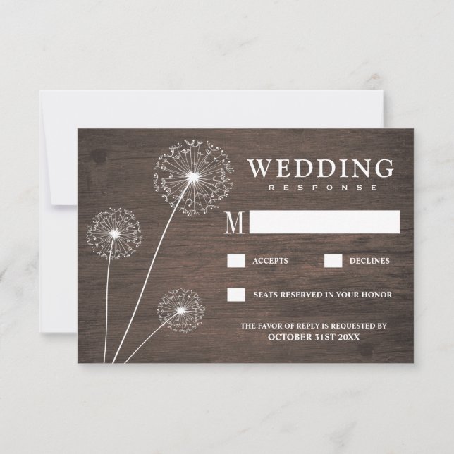 Dandelion Barn Wood Country Wedding RSVP Cards (Vorderseite)