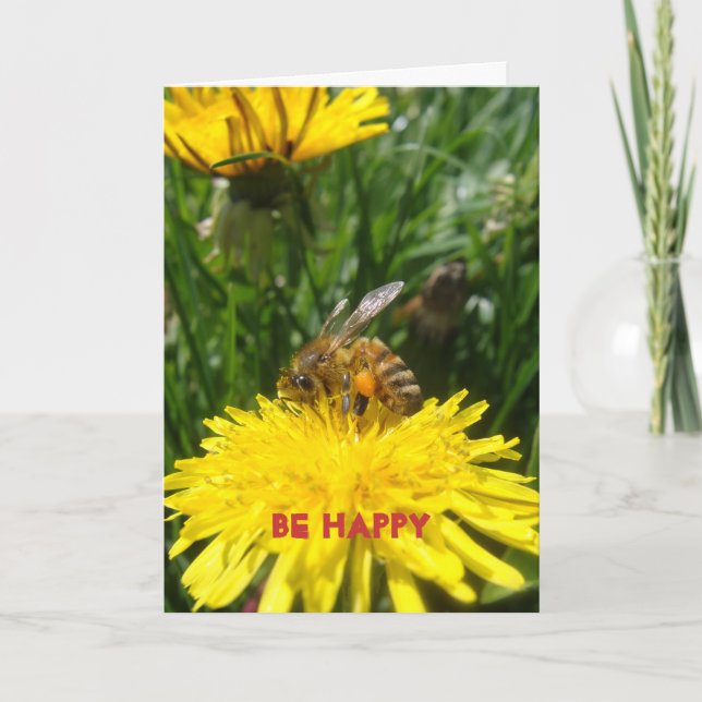 Dandelion Bee Happy Karte (Vorderseite)