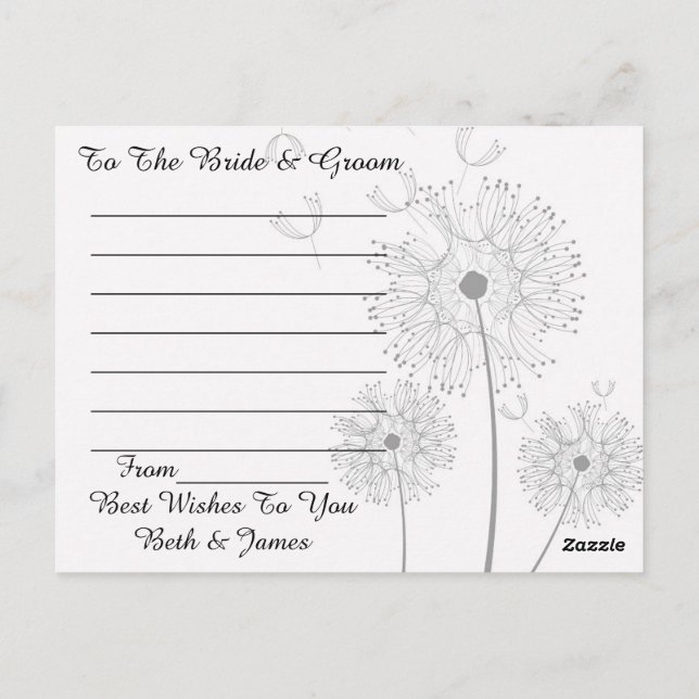 Dandelion Blossoms Vines Best Wish Newweds Postkarte (Rückseite)