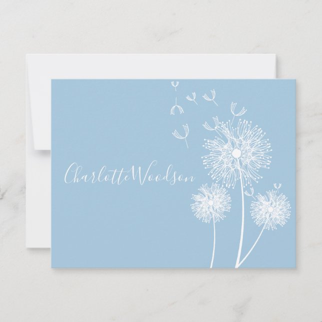 Dandelion Blume Dusty Blue Script Name Note Card Mitteilungskarte (Vorderseite)