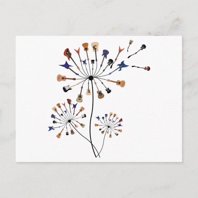 Dandelion Blume Musikgeschenk für Gitarrist Postkarte (Vorderseite)