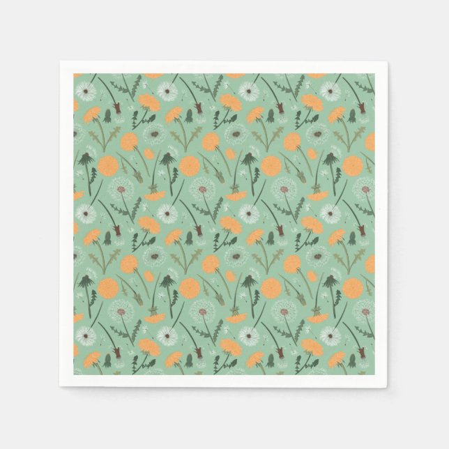 Dandelion Blume Orangefarbenes Muster Serviette (Vorderseite)