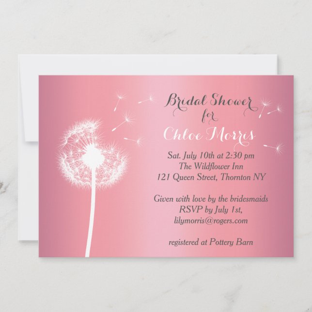 Dandelion Bridal Dusche Einladung auf Rose Gold (Vorderseite)