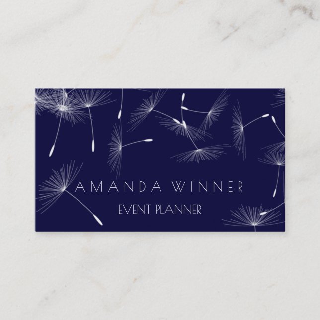 Dandelion Confetti Blue Navy White Event Visitenkarte (Vorderseite)