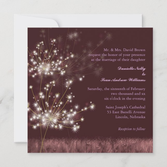 Dandelion Dreams Elegante Country Wedding Einladung (Vorderseite)