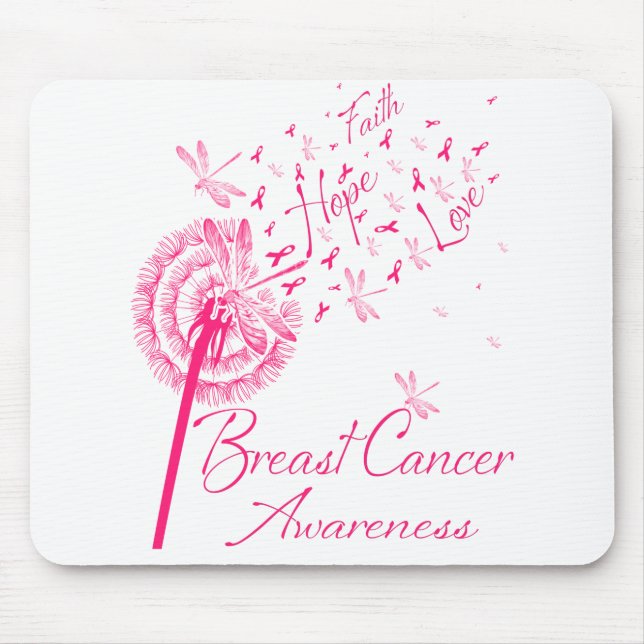 Dandelion Faith Hope Liebe Brustkrebs Bewusstsein Mousepad (Vorne)