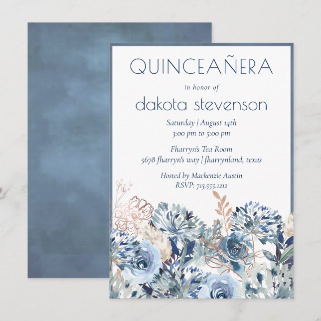 Dandelion Floral | Mute Bouquet Quiceanera Einladung (Vorne/Hinten)