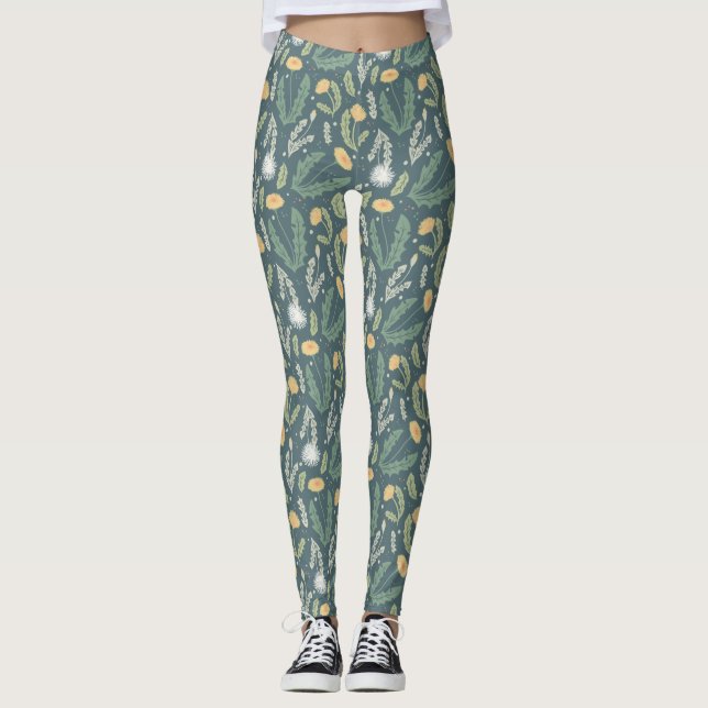 Dandelion Floral Weed Muster Leggings (Vorderseite)