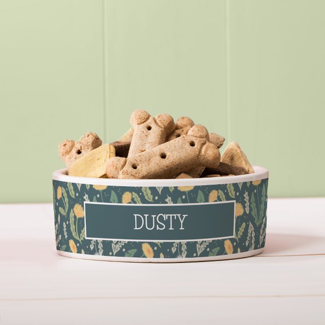 Dandelion Floral Weed Muster Napf (Dandelion Pattern Dog Bowl with Dog Name Spot)