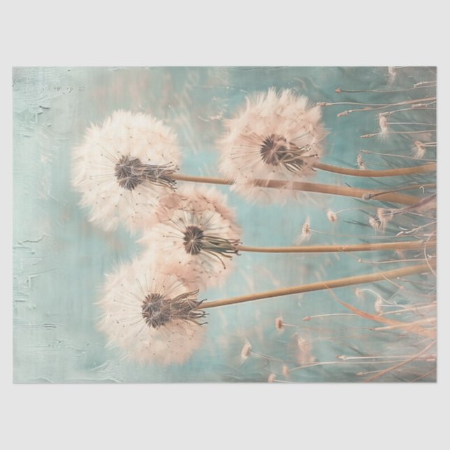 Dandelion Fluff auf Light Blue Watercolor Decoupag Seidenpapier (Vorderseite)
