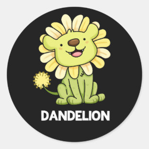 Dandelion Funny Lion Pun Dark BG Runder Aufkleber
