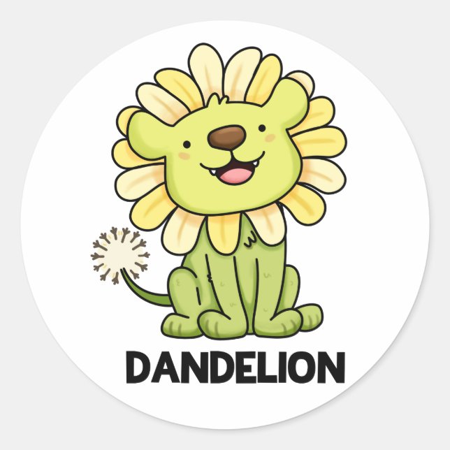 Dandelion Funny Lion Pun Runder Aufkleber (Vorderseite)