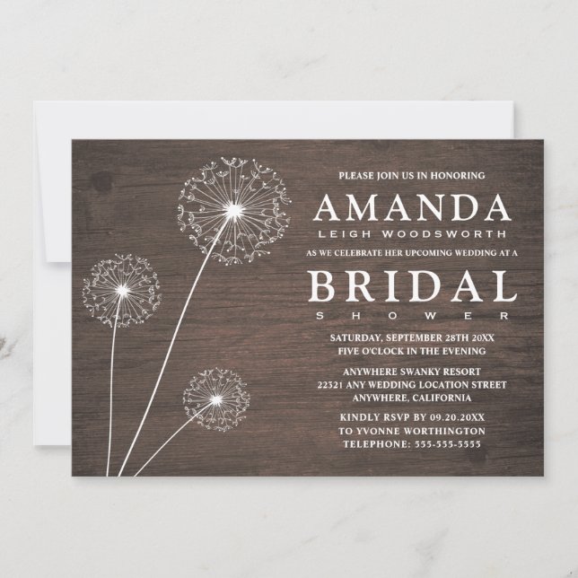 Dandelion Grange Bois Bridal Douche Invitations (Devant)