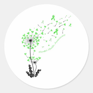 Dandelion Heart Green Ribbon Mental Health Awarene Runder Aufkleber
