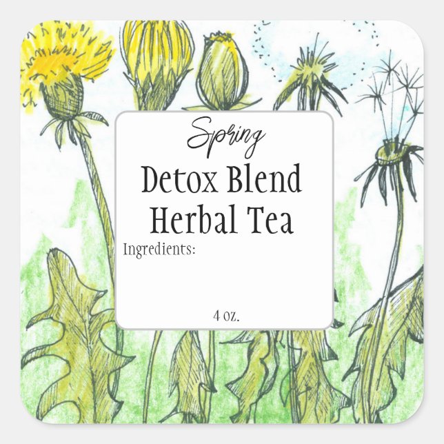 Dandelion Herb Teb Spring Detox Blend Label Quadratischer Aufkleber (Vorderseite)