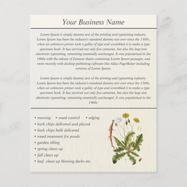 Dandelion Illustration Landscaping Business Flyer (Vorne)
