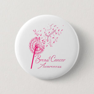 Dandelion I'm Survivor Breast Cancer Awareness Button