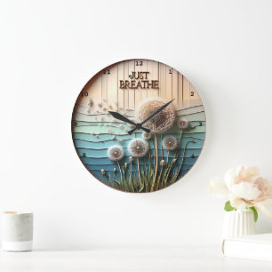 Dandelion "Just Breathe" Serene Große Wanduhr