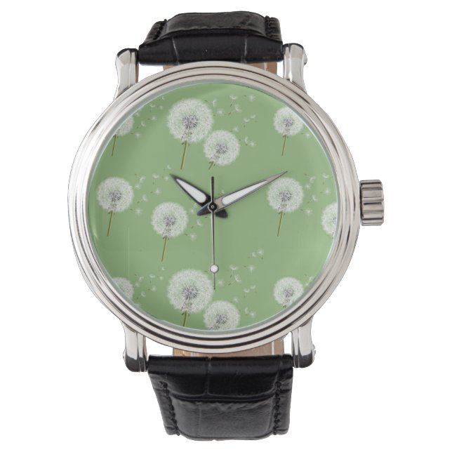 Dandelion Muster auf grünem Hintergrund Armbanduhr (Vorderseite)