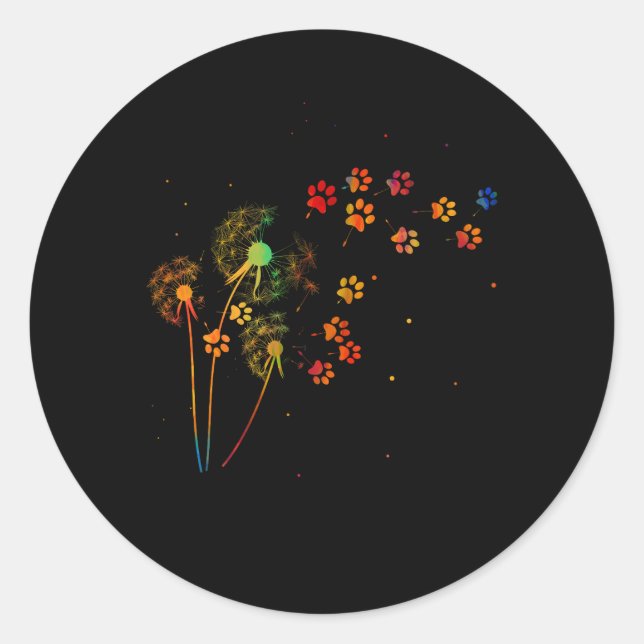 Dandelion Paw Print Blume Gefärbte Krawatte Dog Lo Runder Aufkleber (Vorderseite)