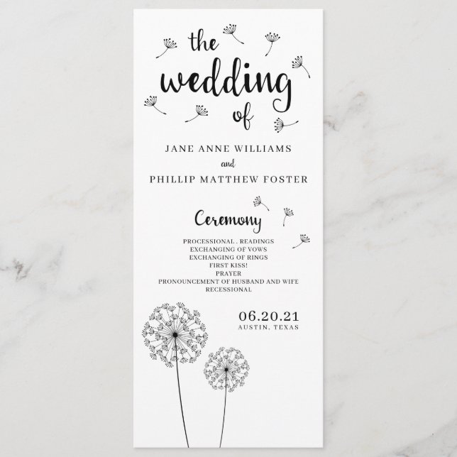 Dandelion Rustic Wedding Program Programm (Vorderseite)
