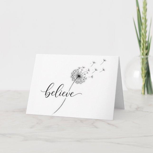 Dandelion Seedlings with Believe Text Karte (Vorderseite)