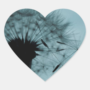 Dandelion Seeds Aquamarin und schwarz Herz-Aufkleber